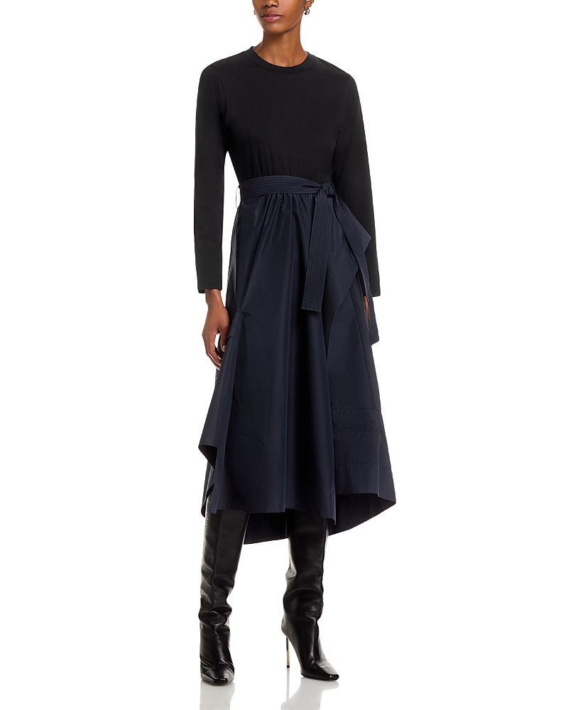 3.1 Phillip Lim Mixed Media Long Sleeve Handkerchief Hem Cotton Blend Dress In Multi