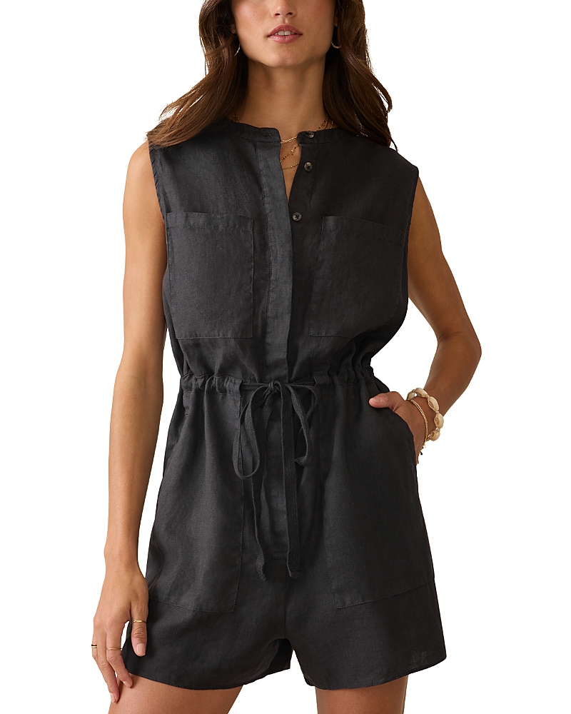 Faherty Mia Linen Tie Waist Romper In Multi