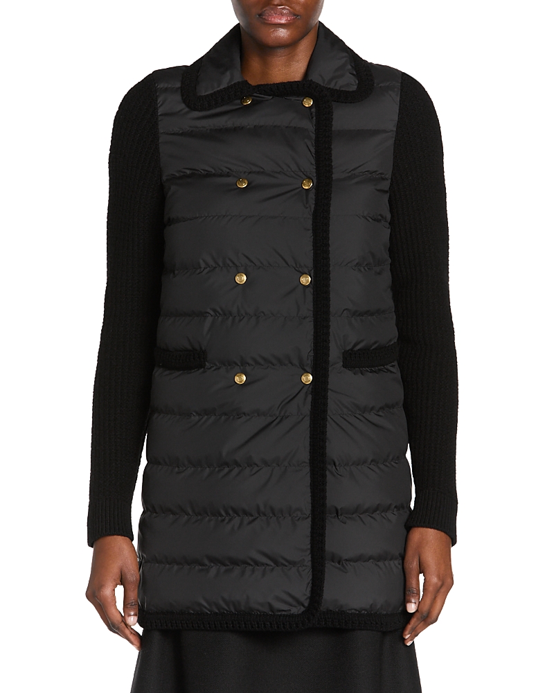 Moncler Double-breasted Wool And Cashmere-blend And Quilted Shell Down Cardigan. In Black