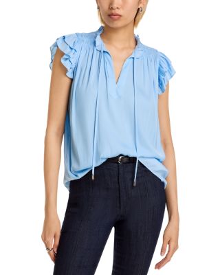 Flutter Sleeve Split Neck Airflow Blouse