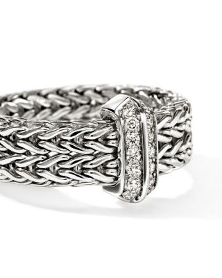 Sterling Silver Diamond Icon Link Ring