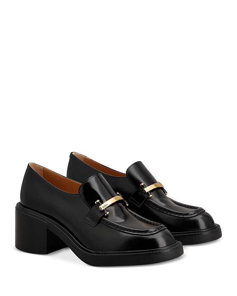 Tod's Gomma Leather Block-heel Loafers In Black