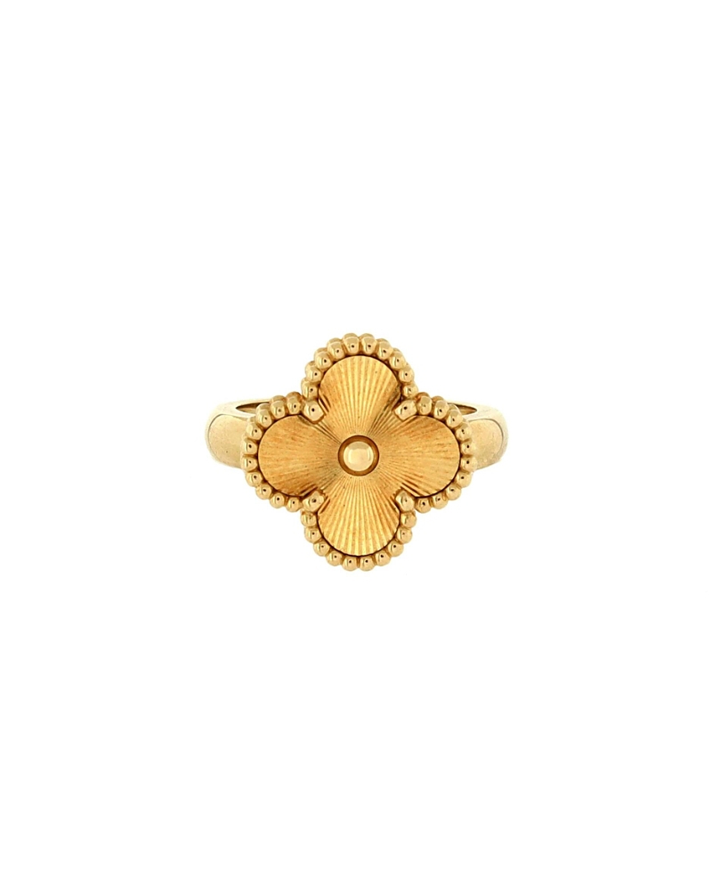 Pre-owned Pre-owned Van Cleef & Arpels Van Cleef & Arpels Vintage Alhambra Ring Guilloche 18k Gold