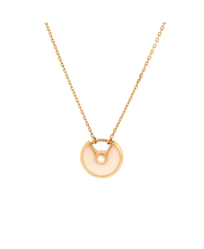 Pre-owned Pre-owned Cartier Cartier Xs Amulette De Cartier Pendant Necklace 18k Rose Gold With Pink Opal And Diamond