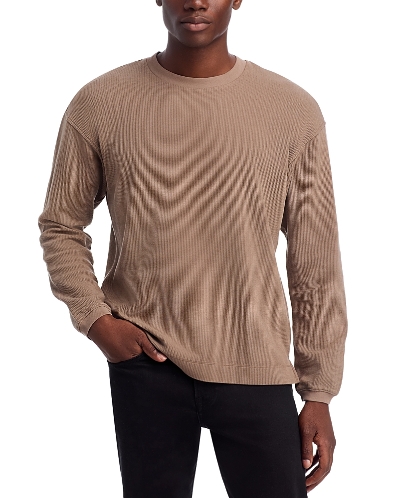 Frame Cotton Waffle Textured Long Sleeve Tee In Brown