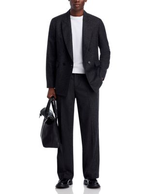 Pinstriped Wool Blend Wide Leg Trousers