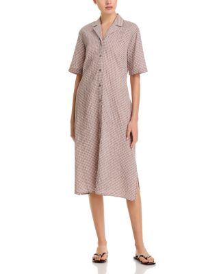 Notch Collar Linen &amp; Cotton Shirt Dress
