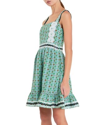 Women's Boucle Square Neck Mini Dress with Ric Rac Trim