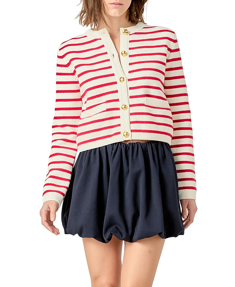 English Factory Stripe Cotton Cardigan In Red