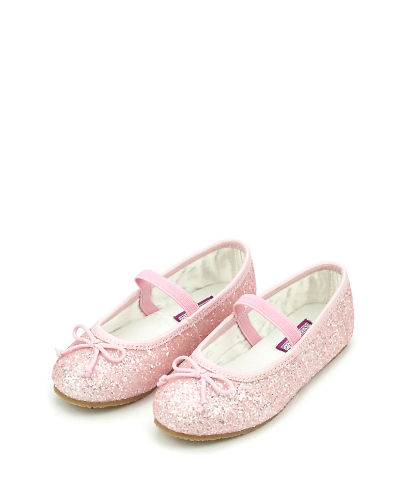 L'amour Shoes Girl's Victoria Sparkle Glitter Bow Flats, Baby/toddler/kids In Pink