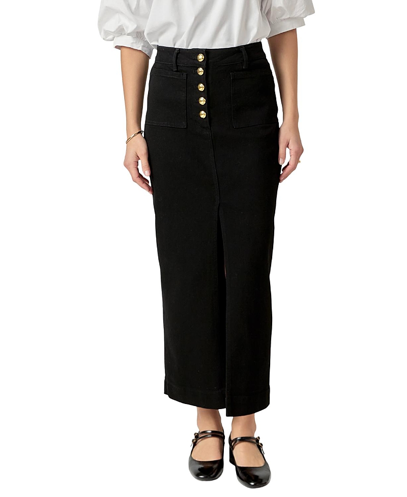 English Factory Exposed Button Fly Denim Midi Skirt