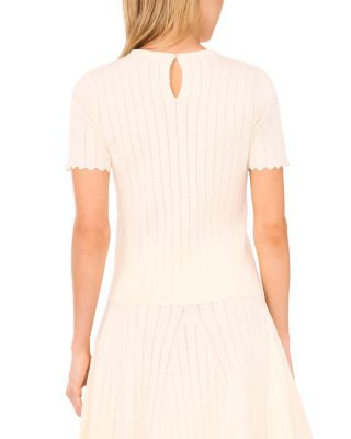 Short Sleeve Crewneck Keyhole Back Top with Pointelle and Rib