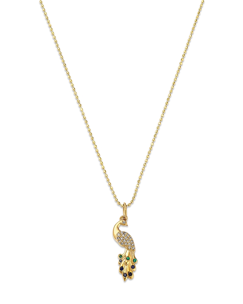 Sydney Evan 14k Yellow Gold Emerald, Sapphire & Diamond Peacock Pendant Necklace, 18