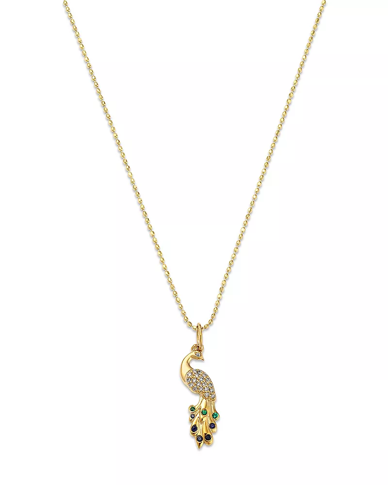 Sydney Evan 14K Yellow Gold Emerald, Sapphire & Diamond Peacock Pendant Necklace, 18