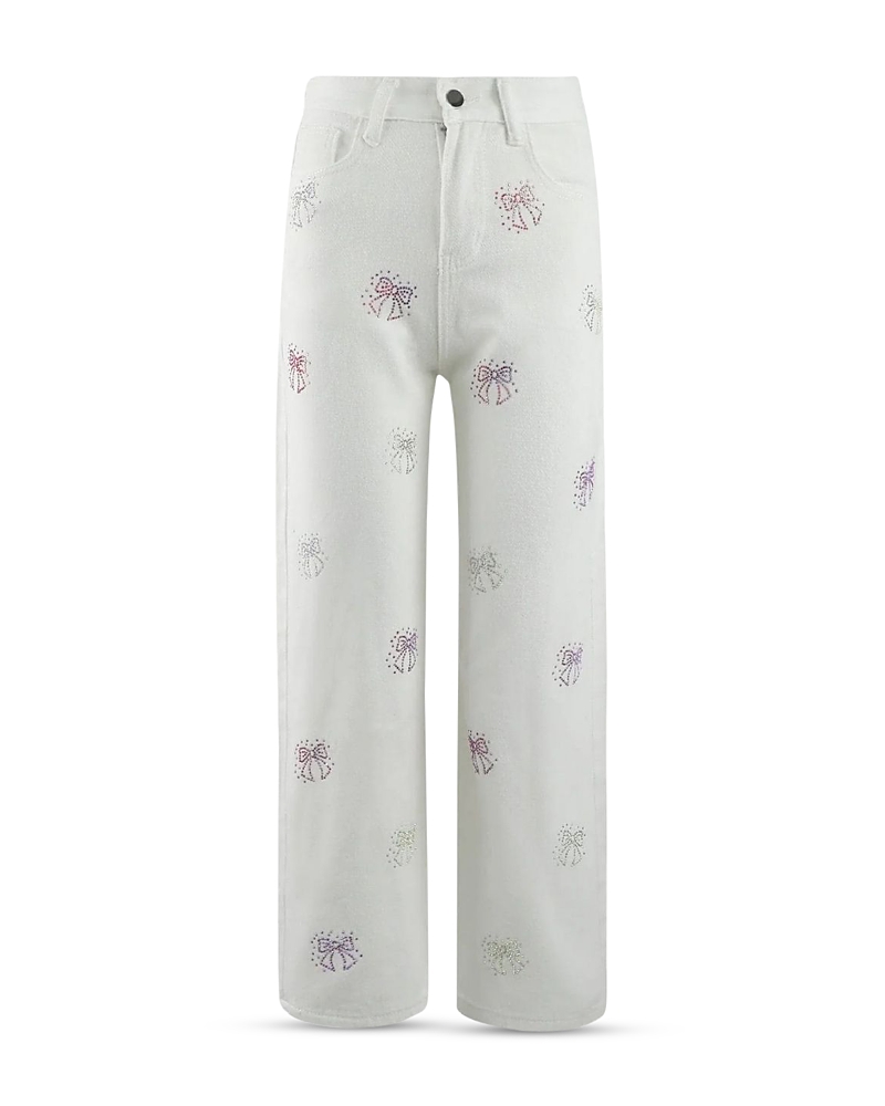 Lola + The Boys Girls' Crystal Rainbow Bow Studded Jeans - Little Kid, Big Kid In Gray