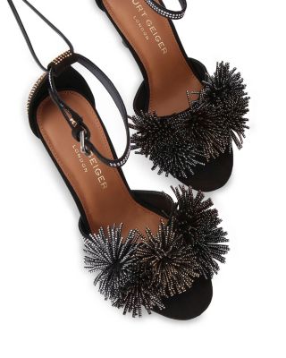 Women&#39;s Suede Pom Pom Ankle Tie Sandals