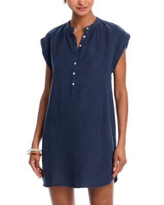 Linen Cap Sleeve Henley Mini Dress