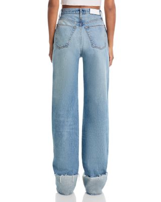 High Rise Wide Leg Cuffed Jeans in Vintage Biker Blue