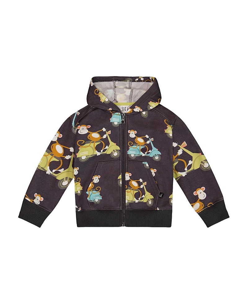 Deux Par Deux Little Boy's Printed French Terry Hooded Full Zip Cardigan Sweatshirt Monkey On Navy M In Burgundy