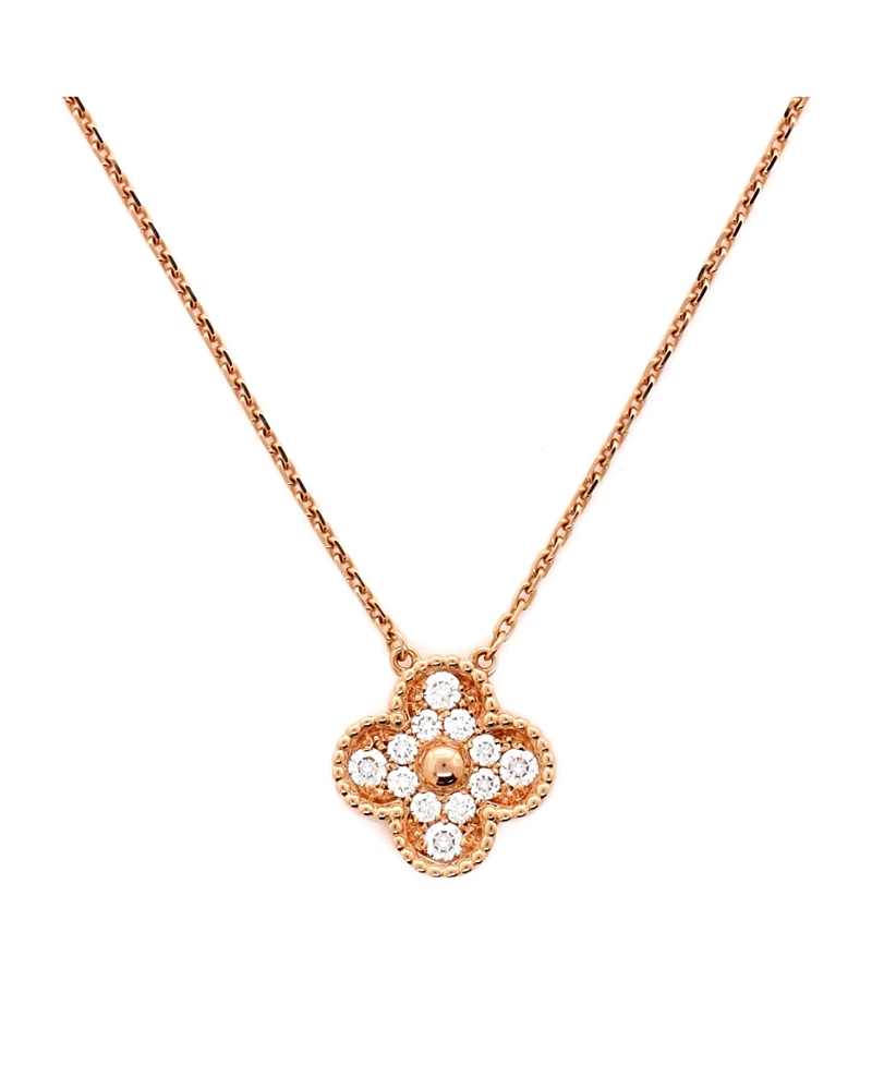 Pre-owned Pre-owned Van Cleef & Arpels Van Cleef & Arpels Vintage Alhambra Pendant Necklace 18k Rose Gold And Diamonds
