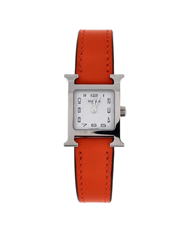 Pre-owned Pre-owned Hermes Hermes Heure H Quartz Watch In Plated Metal And Leather 17mm In White