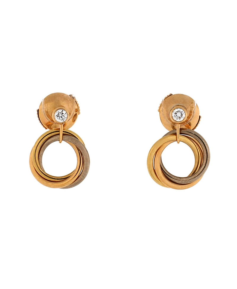 Pre-owned Pre-owned Cartier Cartier Trinity Dangle Earrings 18k Tricolor Gold With Diamond