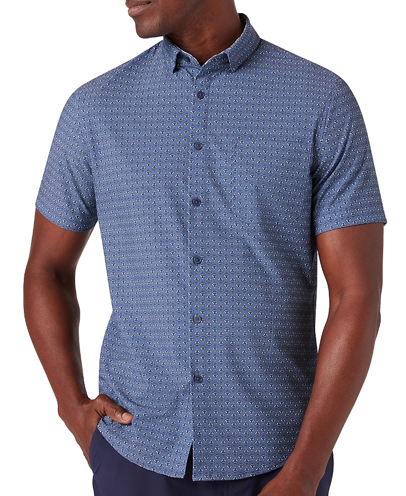 Mizzen + Main Mizzen+main Leeward Trim Fit Print Short Sleeve Performance Button-up Shirt In Green