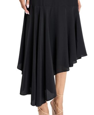 Davin Sleeveless Asymmetric Fit and Flare Silk Midi Dress