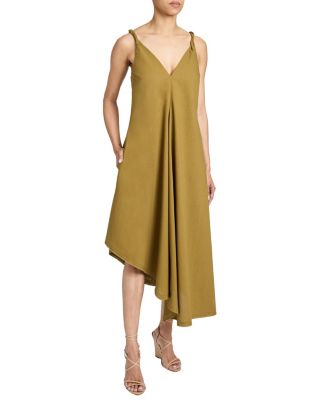  Kourt Asymmetric Sleeveless Linen Blend Midi Billow Dress