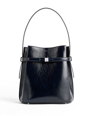 Belted Naplack Crinkled-Leather Bucket Bag
