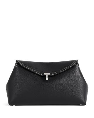 T-Lock Grained-Leather Convertible Clutch in Black