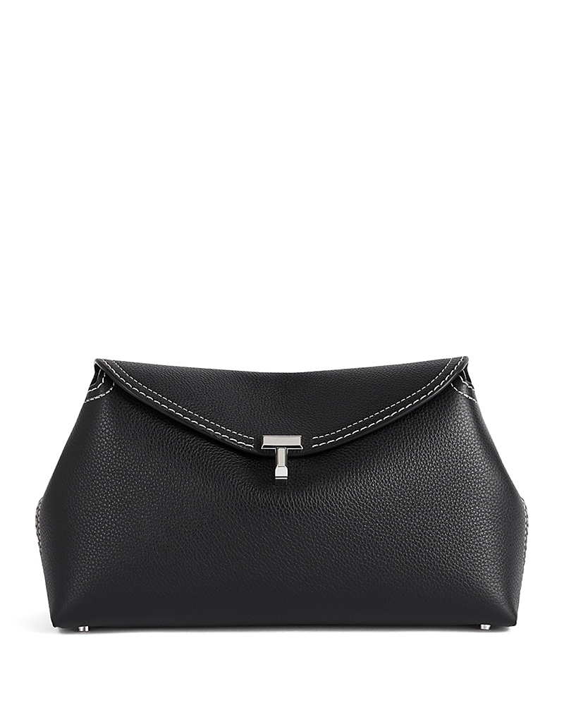 Toteme T-Lock Grained-Leather Convertible Clutch in Black