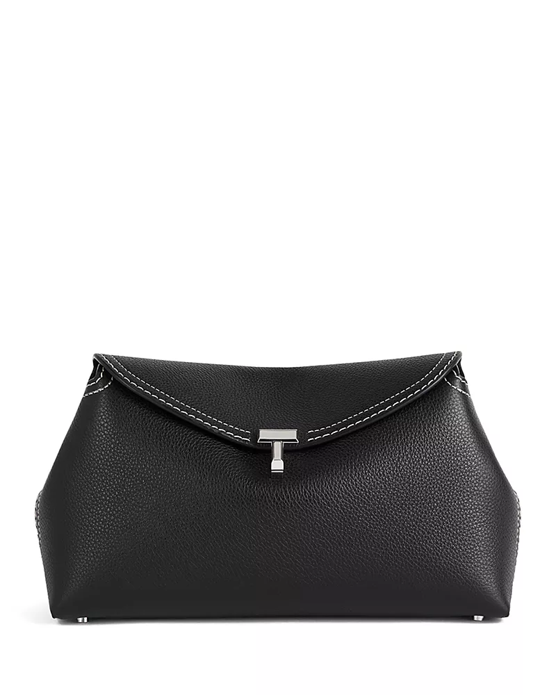 Toteme T-Lock Grained-Leather Convertible Clutch in Black