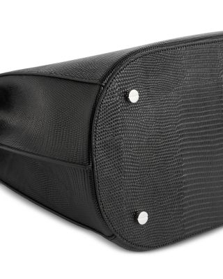 Belted Lizard-Embossed Bucket Bag in Black