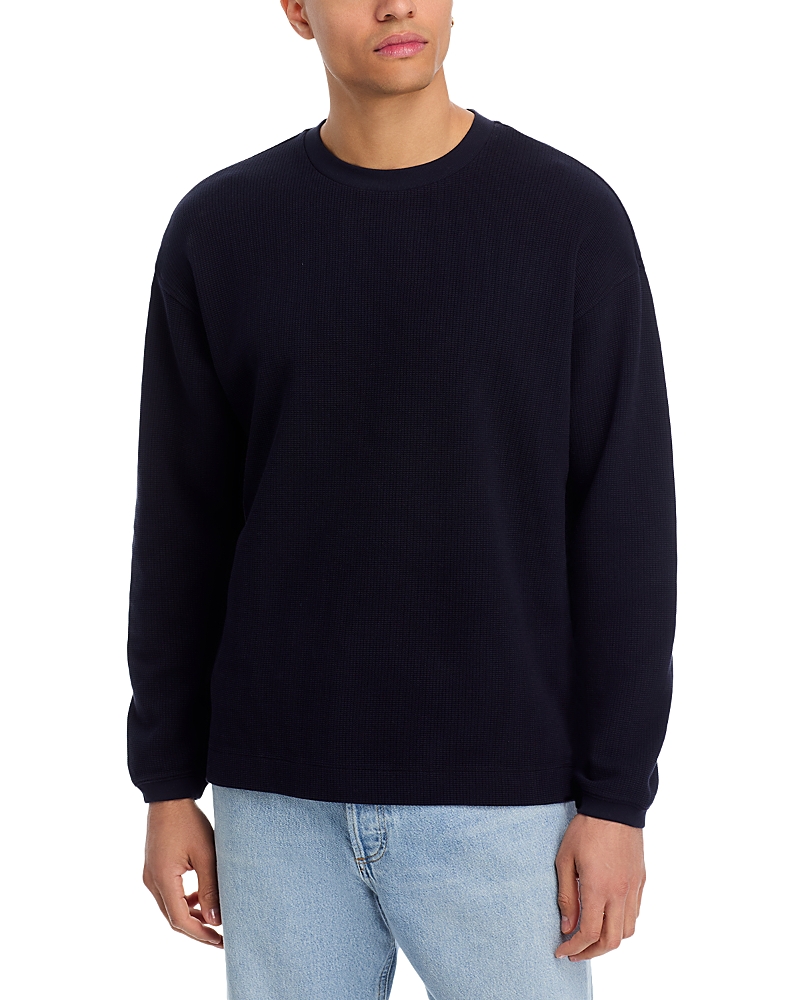 Frame Cotton Waffle Textured Long Sleeve Tee In Blue