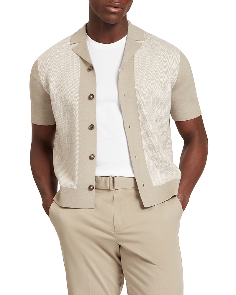 Ted Baker Padrig Herringbone Knit Colorblocked Shirt In Neutral