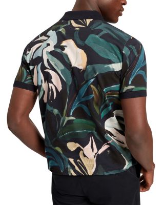 Kivem Floral Print Pure Cotton Polo Shirt