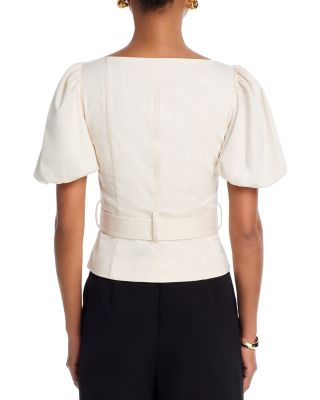 Sateen Weave Puff Sleeve Top 