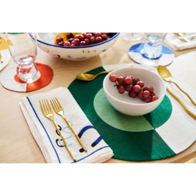 Bauhaus Embroidered Linen Round Placemats, Set of 4