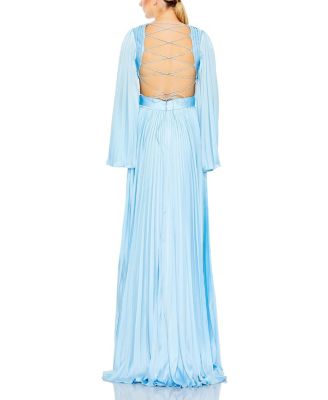 Long Sleeve Lace-up Back Charmeuse Gown