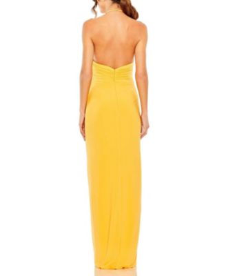 Halter Neck Ruched Side Front Slit Gown