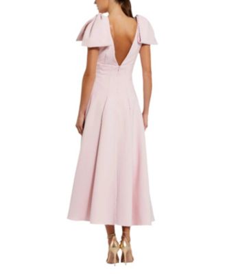 Crepe A Line With Bow Straps Midi Dress