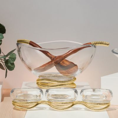 Braid Gold Glass Triple Condiment Server