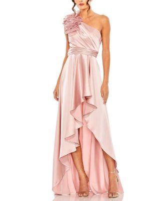 Ruffled One Shoulder Cut Out Hi-Low Gown