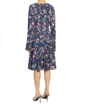 RONI Long Sleeve Fit and Flare Dress in Stretch Floral Print
