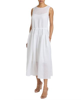 MISTY Sleeveless Midi Dress with Full Skirt and Detachable Slip, Side Pockets in Lightweight Ramie