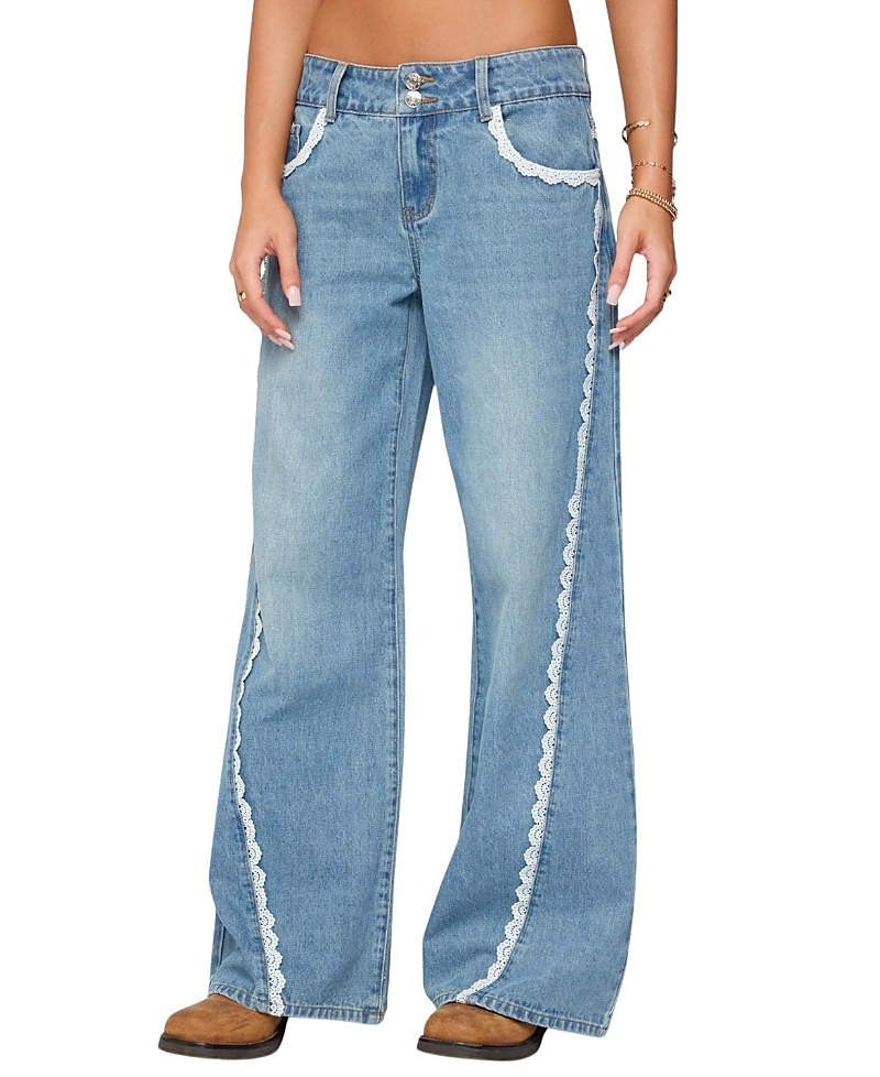 Edikted Alisha Lacey Low Rise Light Rinse Wash Jeans