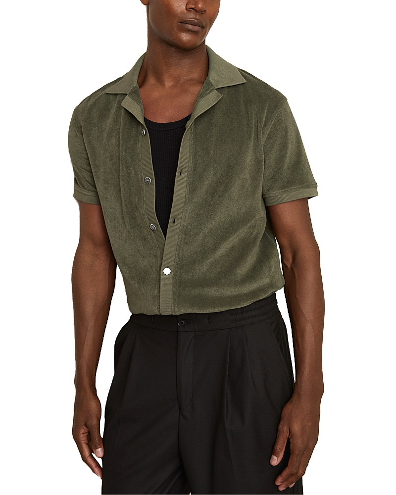Reiss Short Sleeve Terry Camp Shirt In Green