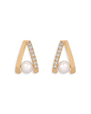 Pav&eacute; & Cultured Freshwater Pearl Split J Hoop Earrings