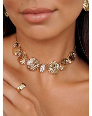 Santorini Cubic Zirconia Shell Choker Necklace, 12"-17"